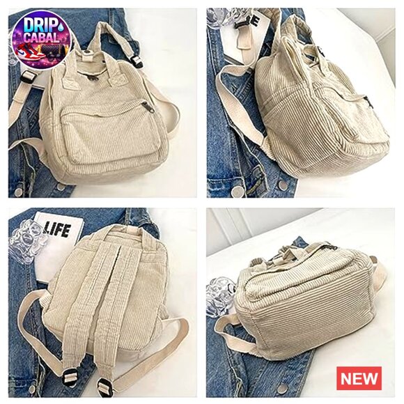 Vintage Corduroy Mini Backpack Purse Retro Casual Daypack Slim Fit main image 4